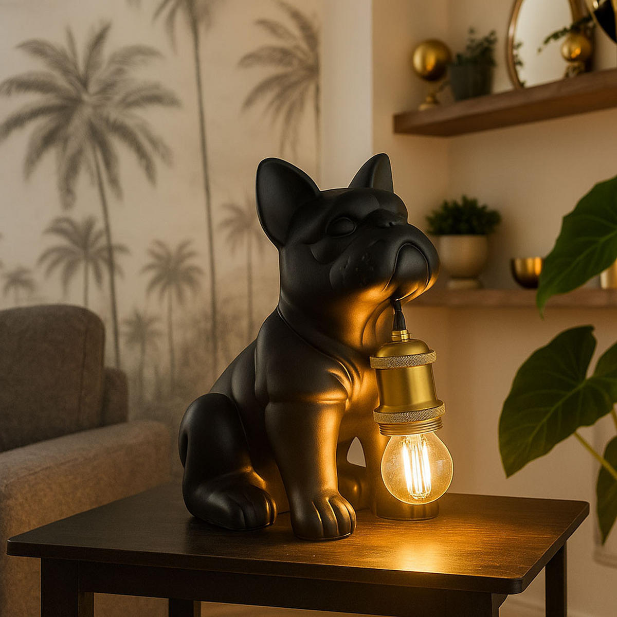 TISCHLEUCHTE Keramik Metall Schwarz Hundedesign - Schwarz, Metall (19.5/12.5/24cm) - Globo Lighting