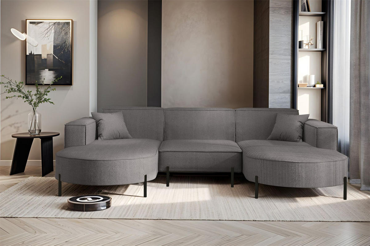 WOHNLANDSCHAFT Valencia - Grau, Holzwerkstoff/Textil (299/80/165cm) - Fun Möbel