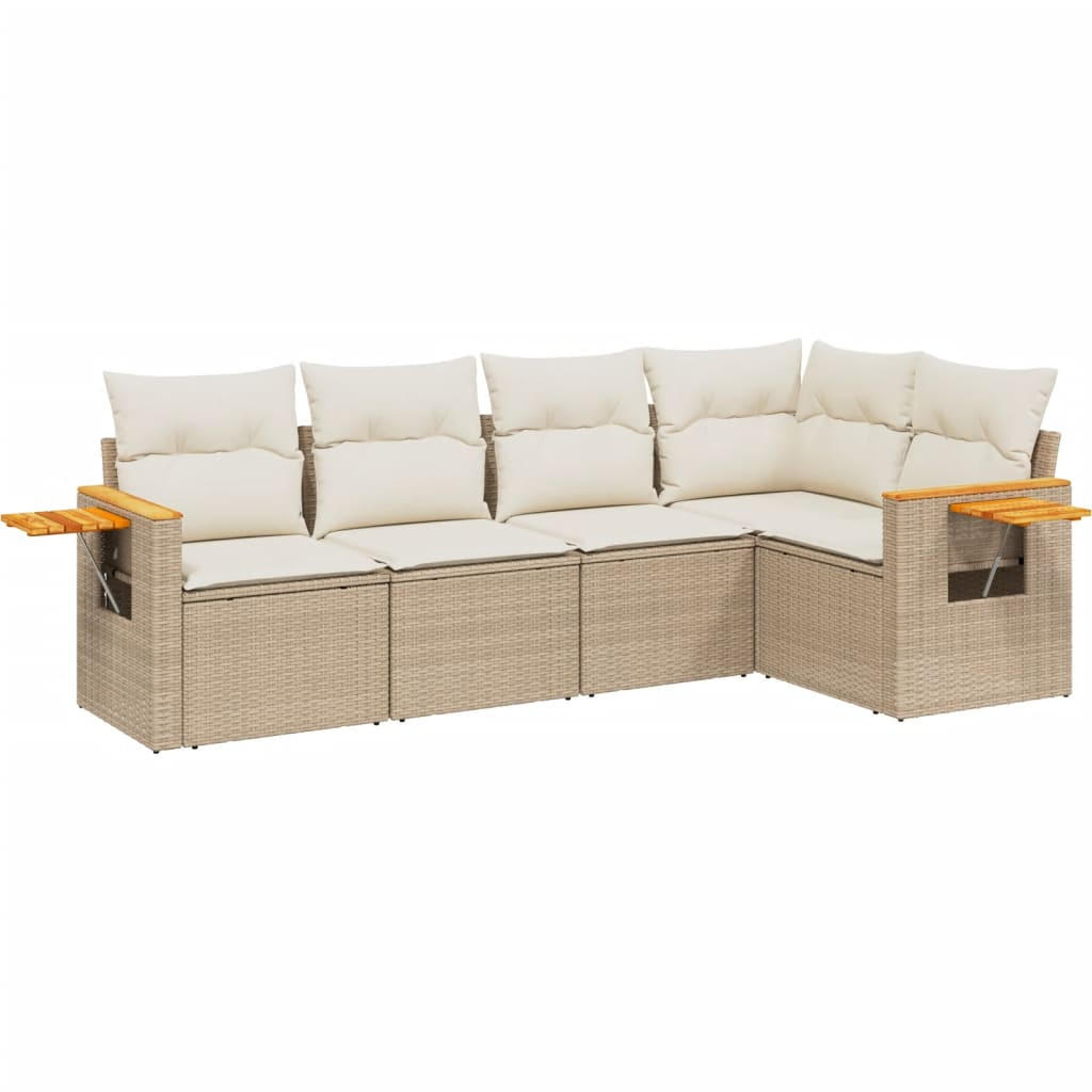 GARTEN-SOFAGARNITUR 5-teilig Mit Kissen Beige Poly Rattan - Beige, Kunststoff - vidaXL