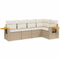 GARTEN-SOFAGARNITUR 5-teilig Mit Kissen Beige Poly Rattan - Beige, Kunststoff - vidaXL