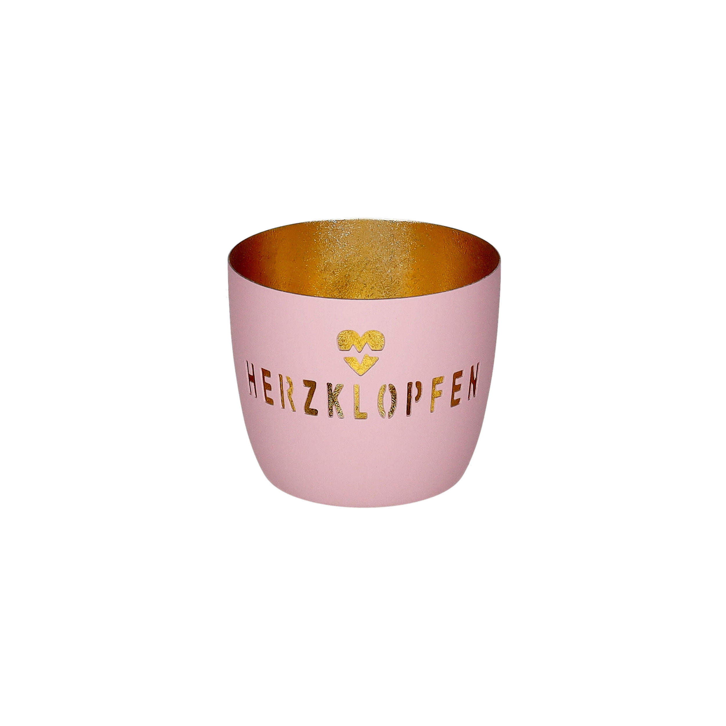 TEELICHTHALTER Madras M, Herzklopfen, Eisen, Rosa / Gold, H 8.5 cm - Rosa, Metall (10cm) - Gift Company