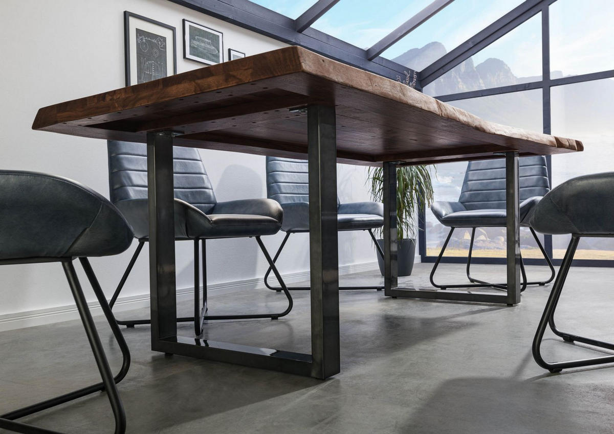 BAUMTISCH Sheesham 180x90x77 grau gebeizt / U-Beine anthrazit glänzend FREEFORM 5 - Anthrazit/Grau, Holz (180/90/77cm) - Massivmoebel24