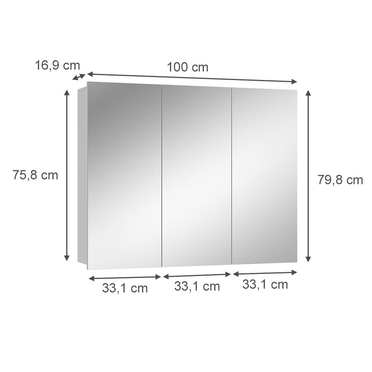BADSPIEGELSCHRANK Sola Weiß 100 x 79.8 cm mit 3 Türen - Weiß, Glas (100/79.8/16.9cm) - Vicco