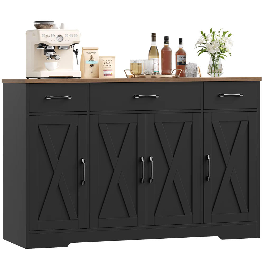 SIDEBOARD 140x81x38,6 cm Küchenschrank 3 Schubladen Schwarz - Schwarz, Holz (140/81/38.6cm) - Kaket
