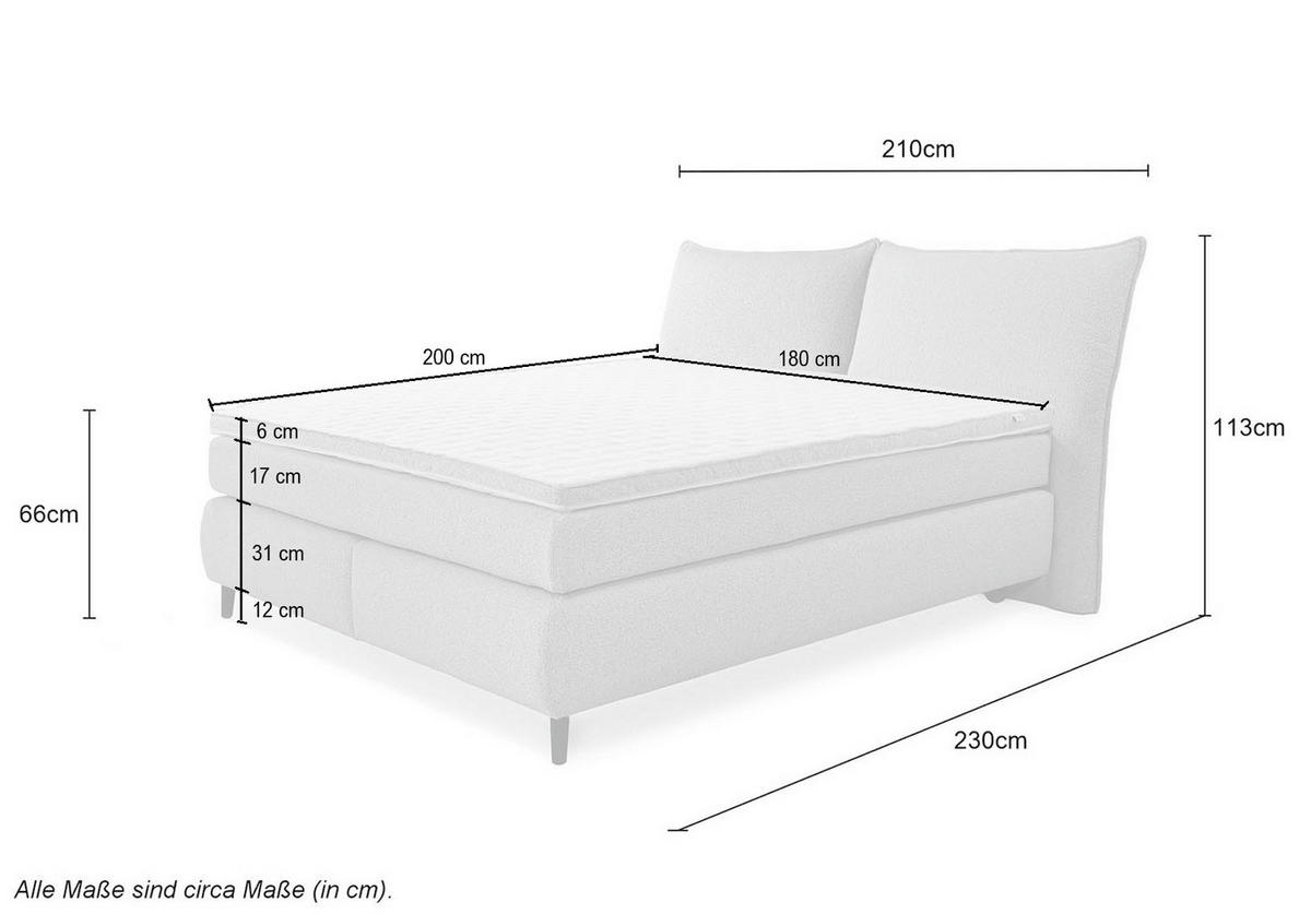 BOXSPRINGBETT 180x200 cm, Kopfteil m.Keder, 7-Zonen-Tonnentaschen-Federkernmatratzen H3+H4, Topper, Bonell-Federkern, Flachgewebe Beige Grau / 20020 - Greige/Beige, Textil/Metall (180/200cm) - luma-home