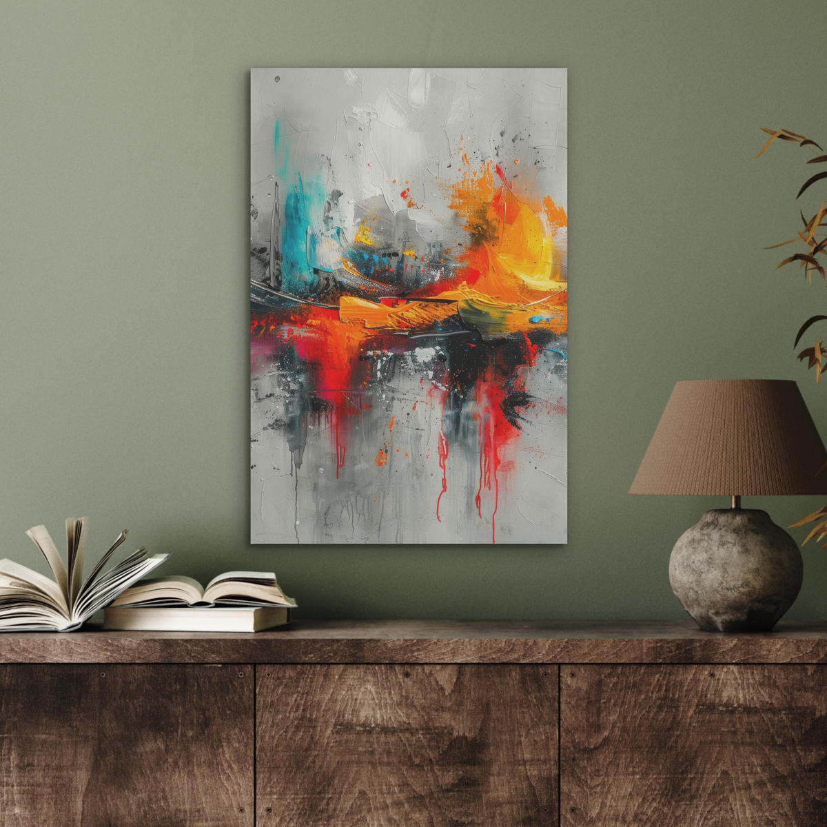 AKUSTIKBILD Moderne Kunst - Orange - Grau - Abstrakt Kunstdruck Schlafzimmer 50x70 cm - Hellgrau, Kunststoff (50/70/0.9cm) - MuchoWow