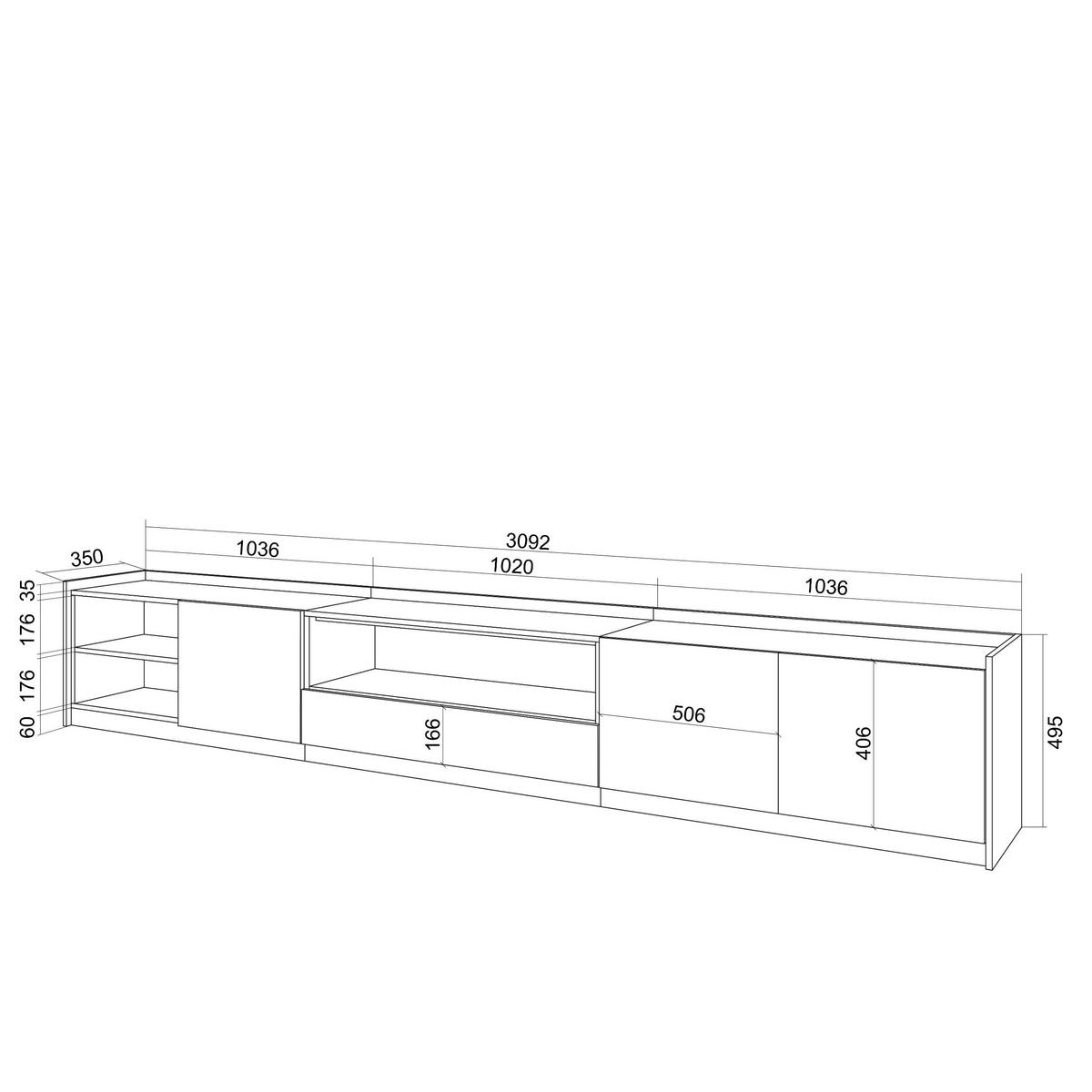 TV-SCHRANK, Lowboard, Eiche Schwarz, 310/37/50cm - Eichefarben, Holzwerkstoff (310/50/37cm) - Skraut Home