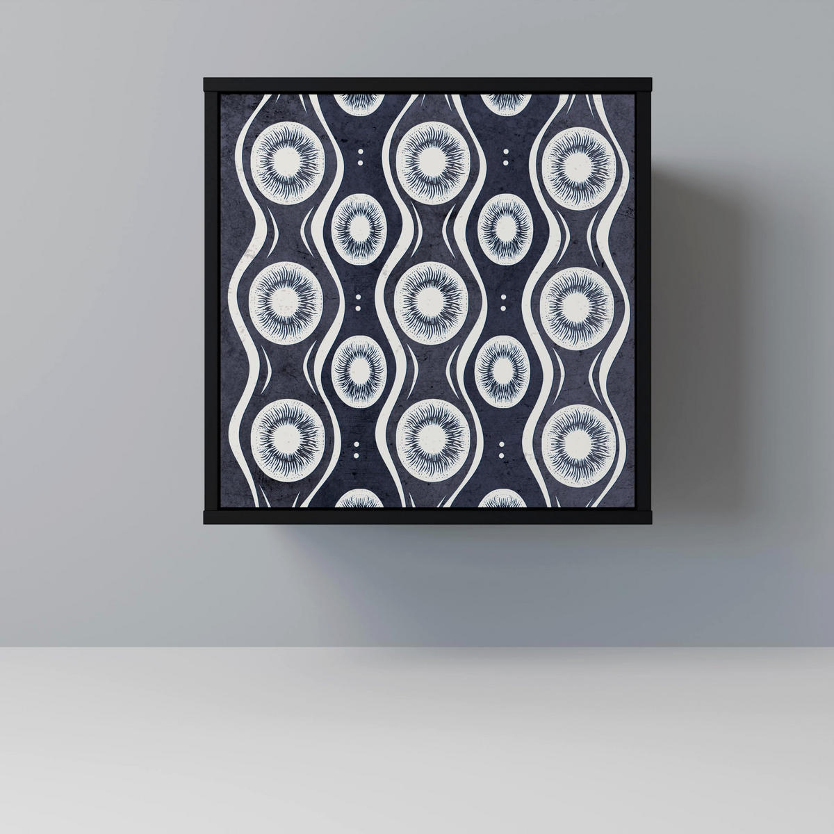SIDEBOARD GRAPHITE EYES, Schwarz, 57,5x42x67,5 cm, Schwarze Metall-Rahmenfüße - Multicolor/Schwarz, Holzwerkstoff/Metall (57.5/67.5/42cm) - SpaceRebels