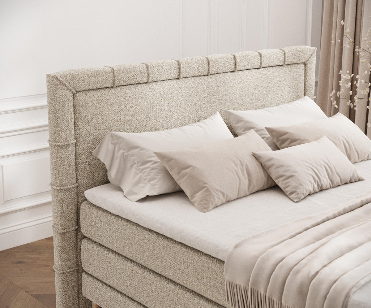 BOXSPRINGBETT Rimini Beige 200/200 cm mit Matratze und Topper - Beige/Naturfarben, Holz/Holzwerkstoff (200/200cm) - Maison de Reve
