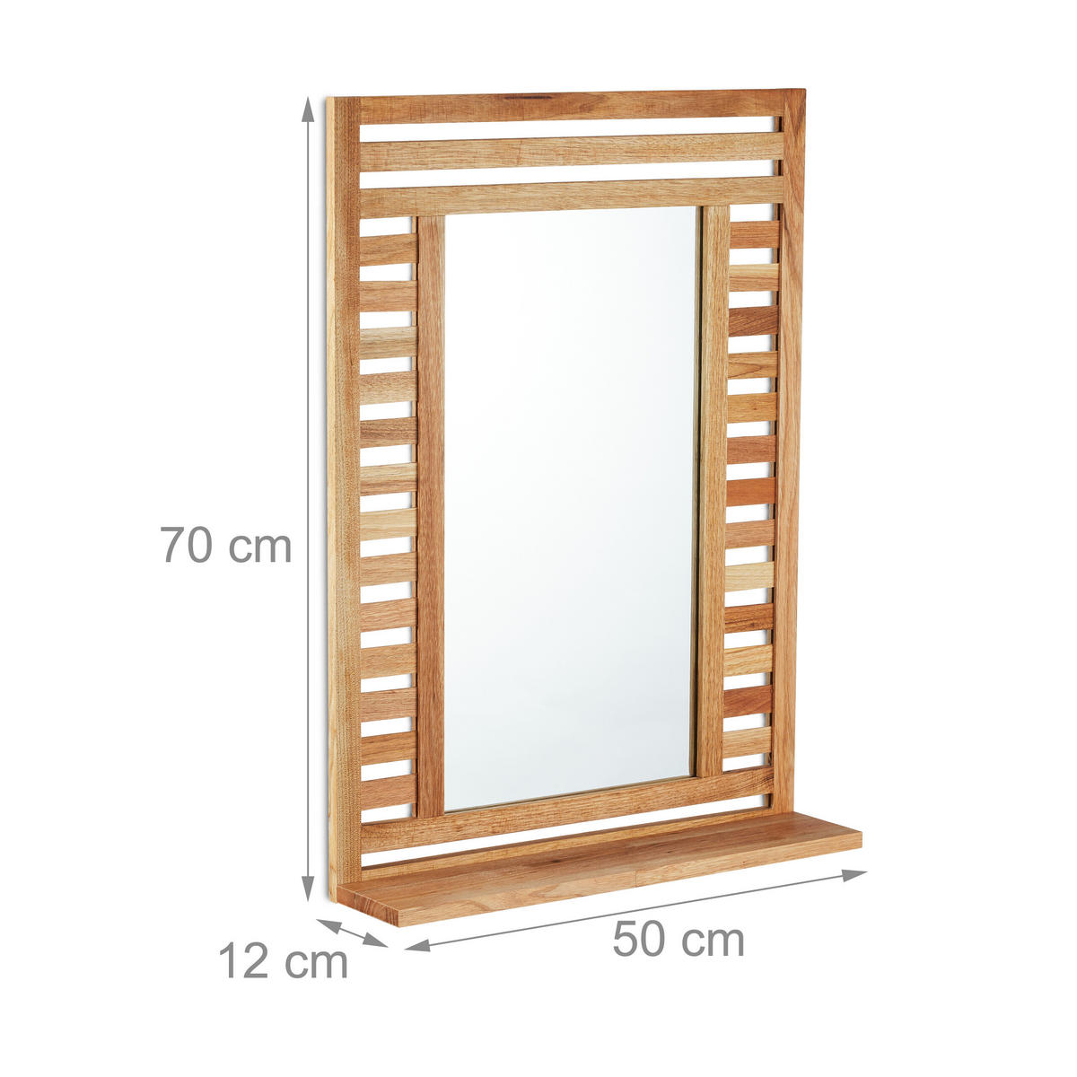 BADSPIEGEL - Hellbraun, Glas/Holz (50/70/12cm) - Relaxdays