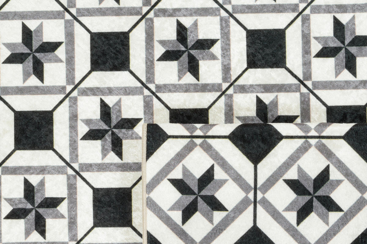 KÜCHENTEPPICH mit schwarzem Zementfliesenmuster Azulejo 80x300 cm - Schwarz, Textil (80/300cm) - Nazar Rugs