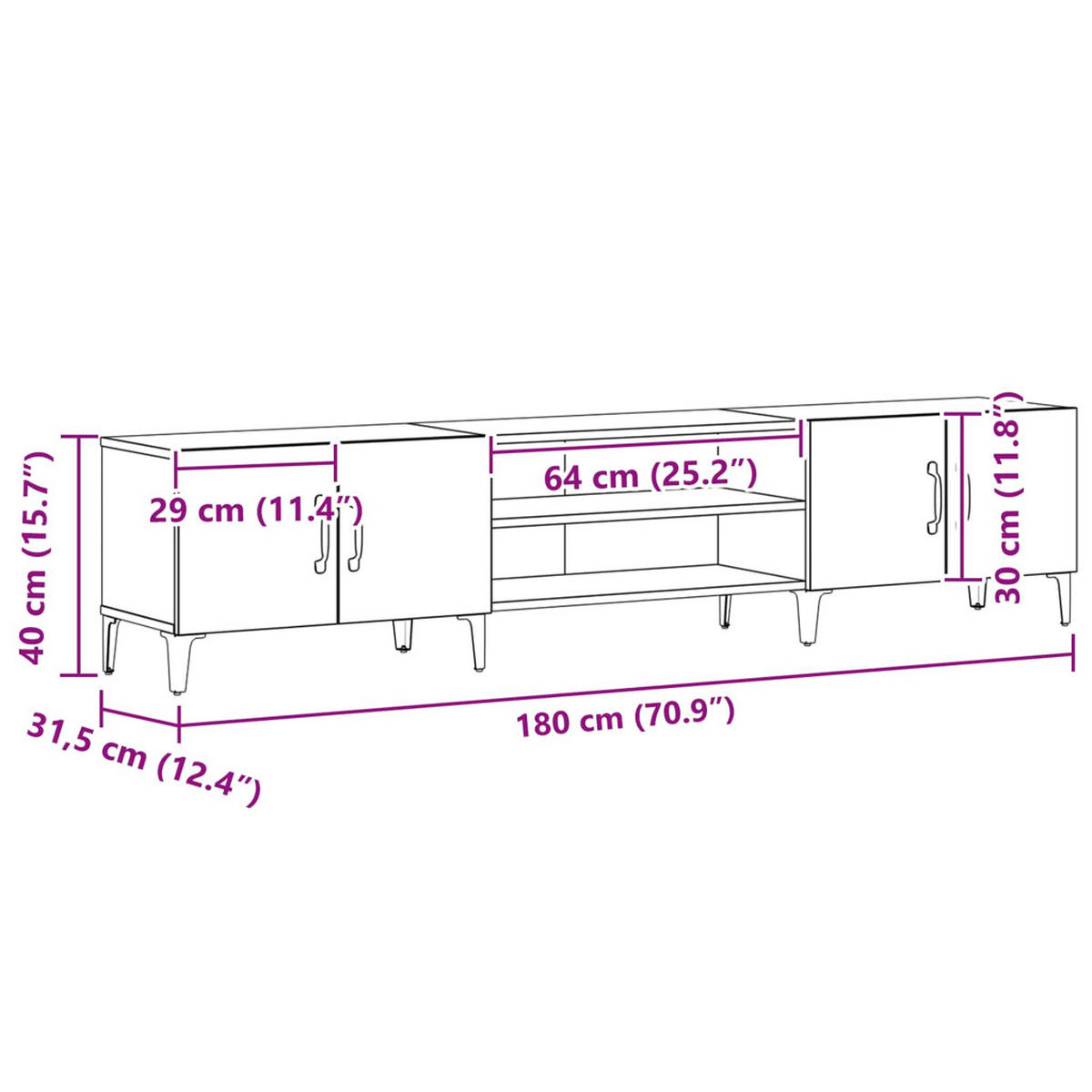 TV-SCHRÄNK Schwarz Eichen-Optik 180/31,5/40 Cm - Schwarz, Holzwerkstoff (31.5/40/180cm) - vidaXL