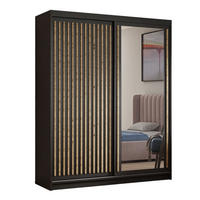 SCHWEBETÜRENSCHRANK Dora 100 cm mit Lamellen und Spiegel 2-türig, schwarz, Lamelle artisan - Schwarz/Eiche Artisan, Kunststoff (100/205/60cm) - Margaret Hadas24