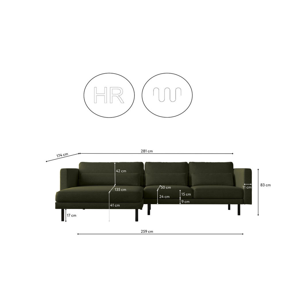 Thumbnail - Kaiser Möbel Ecksofa, Dunkelgrün, Holz, L-Form, 281x174 cm, Wohnzimmer, Sofas & Couches, Wohnlandschaften, Ecksofas