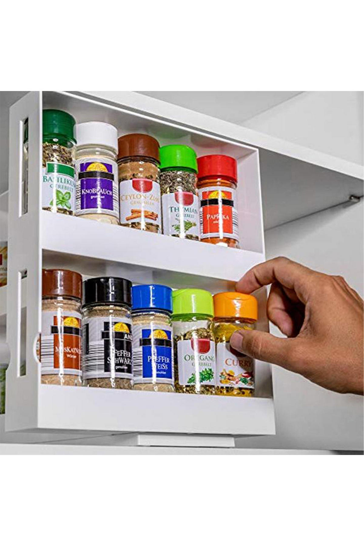 GEWÜRZREGALE Ausziehbare und drehbare mit Schienen aus weißem Kunststoff 26,5 x 13,2 x 26,1 cm - Weiß, Kunststoff (26.5/26.1/13.2cm) - Livingandhome