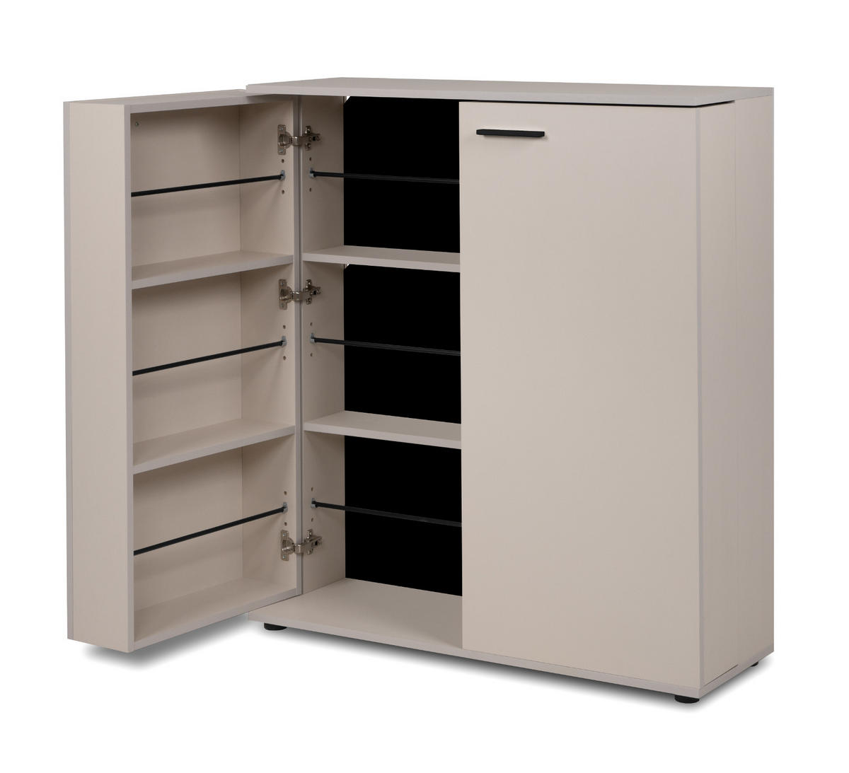SCHUHSCHRANK Samt 100 cm, Schuhkommode aufklappbar bis 24 Paar Schuhe - Beige/Schwarz, Holzwerkstoff/Kunststoff (100/110/34cm) - Furn.Design