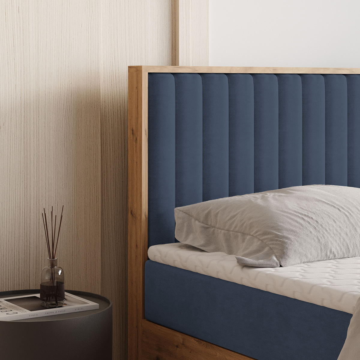 BOXBETT VARELI 180x200 cm mit Matratze und Topper - Blau - Blau, Holz (180/200cm) - MASSENO