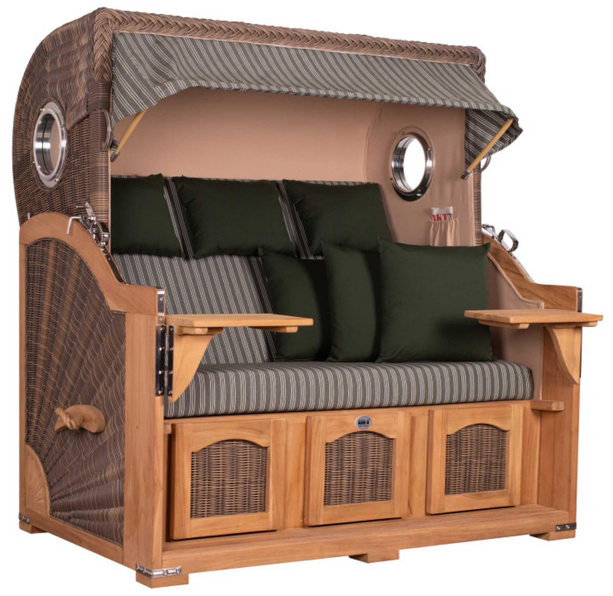 STRANDKORB XXL Düne Grande Teak PE Grey - Braun/Grün, Metall (170/170/95cm) - Mr. Deko