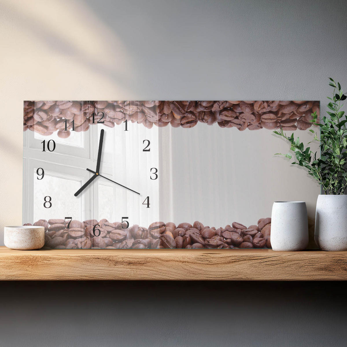 WANDUHR 60x30 cm - Kaffeebohnen - Braun, Glas (60/30/0.4cm) - TULUP