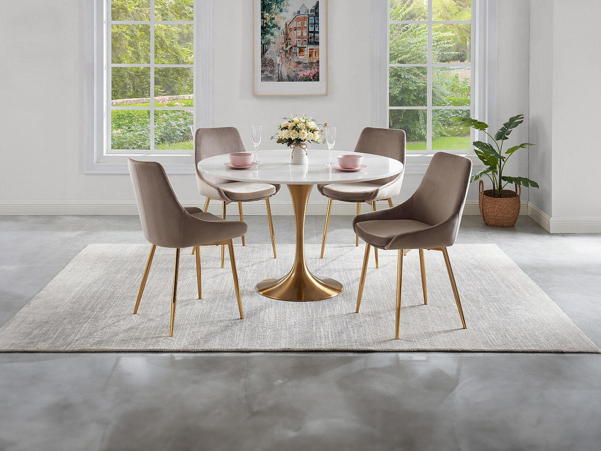 ESSTISCH rund - Marmor & Metall - Weiß & Goldfarben - NORAH - Weiß, Stein (120/120/73.5cm) - Vente-Unique