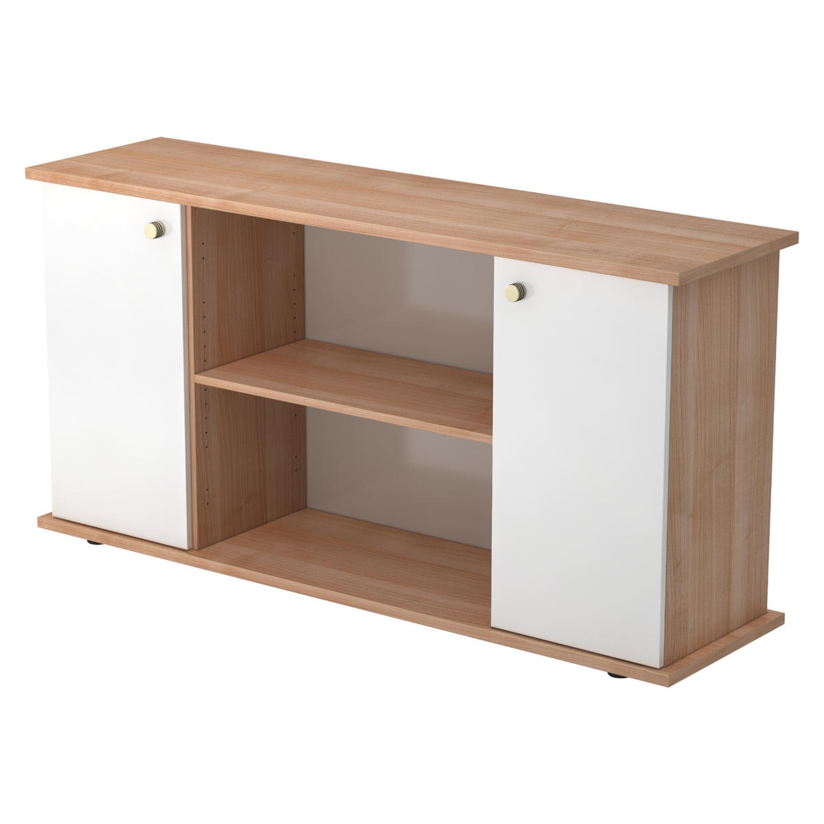 SIDEBOARD mit 2 Flügeltüren 44,8/166,1/84 cm in Nussbaumfarben/Weiß Knauf/Streifengriff - Nussbaumfarben/Weiß, Holzwerkstoff (166.1/84/44.8cm) - bümö