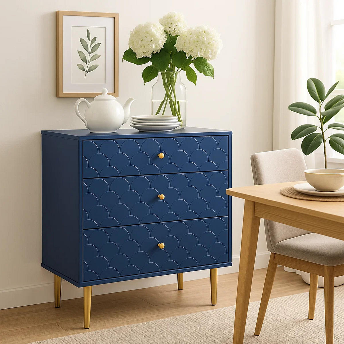 KOMMODE mit 3 Schubladen Blau - Blau, Holzwerkstoff (40/80/70cm) - Urban Meuble