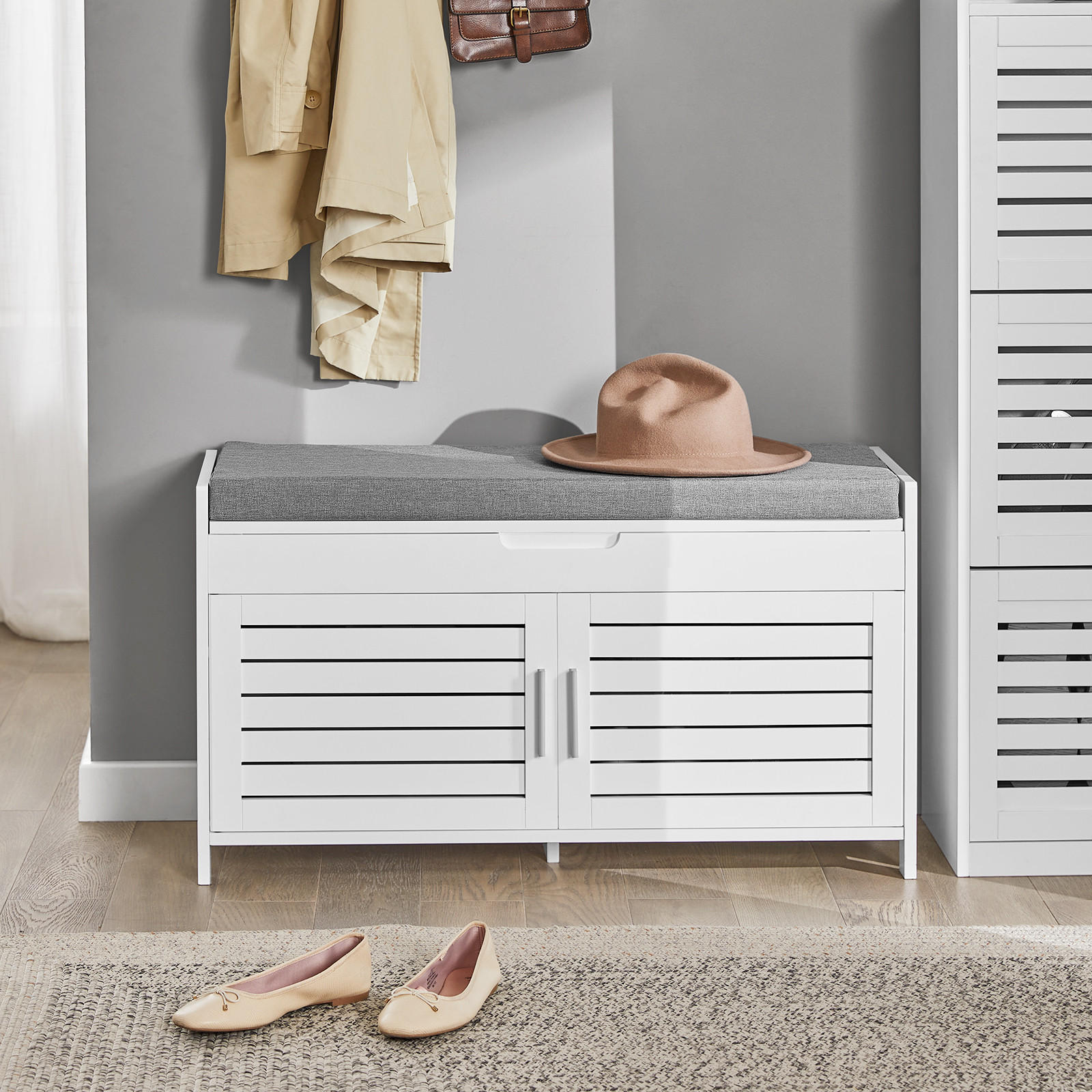 SCHUHBANK Weiß - Weiß, Holzwerkstoff (90/50/33cm) - SoBuy
