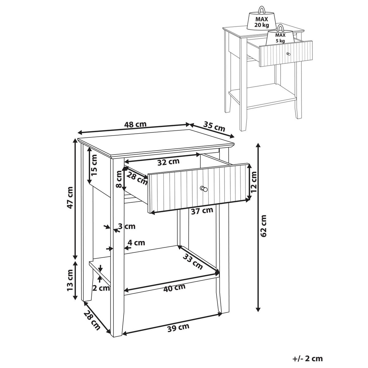NACHTTISCH mit 1 Schublade Weiß Assisi - Weiß, Holzwerkstoff (35/48/62cm) - Beliani