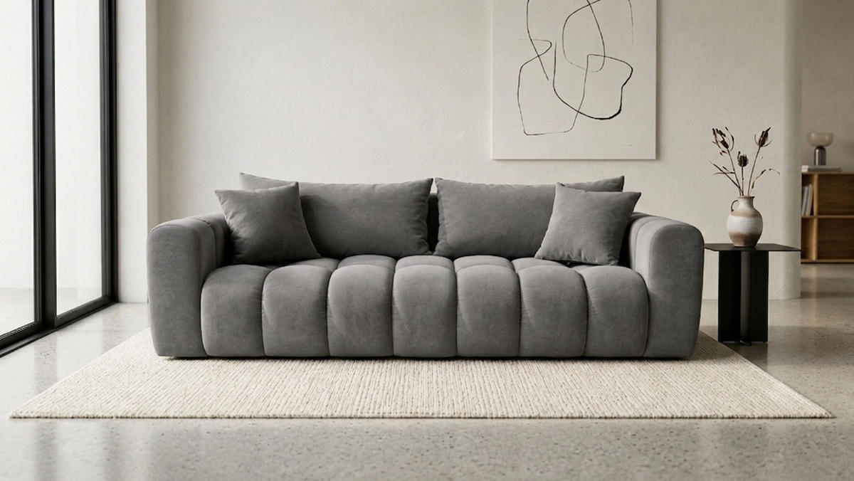 ROZKLÁDACÍ POHOVKA s úložným prostorem, velurová tkanina Bluvel, Popelavě šedá, COSMOPOLITAN - světle šedá, dřevo (240/97cm) - Kaiser Möbel