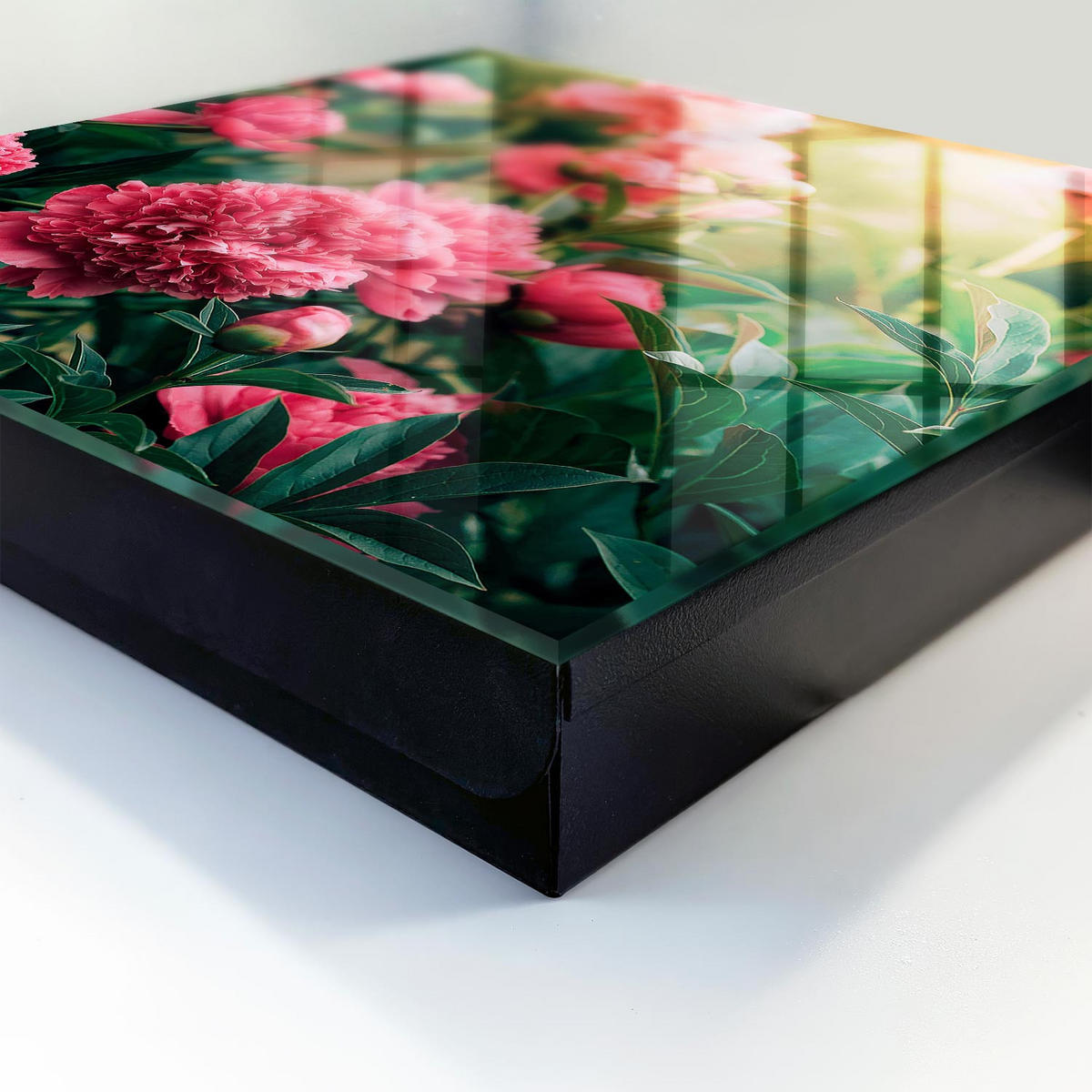 SCHLÜSSELBOX Schwarz 30x30 cm- Türöffnung nach rechts - Rosa Pfingstrosen - Pink, Metall (30/30/5cm) - TULUP