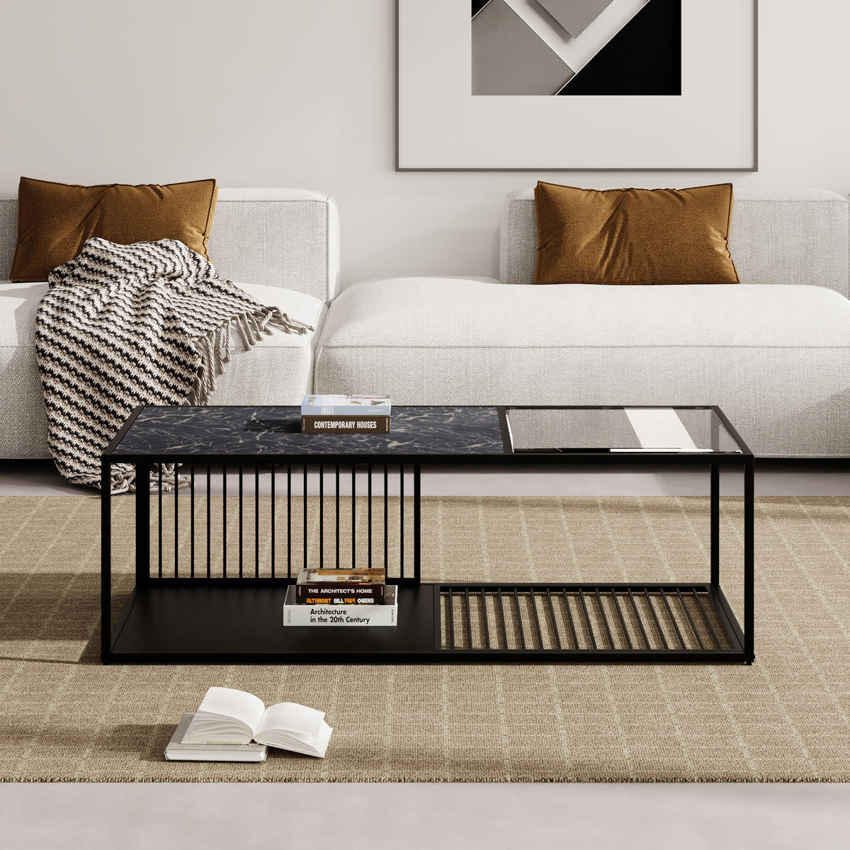 COUCHTISCH Black 110/48/35 cm - Schwarz, Glas (110/48/35cm) - Urban Meuble