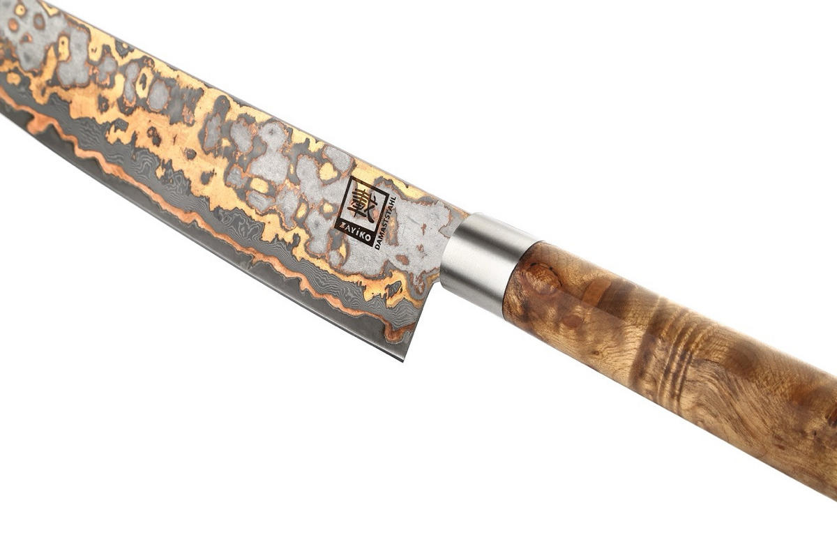 TANTO Chefmesser MysticMagma Damast - Braun, Holz/Metall (34cm) - Zayiko