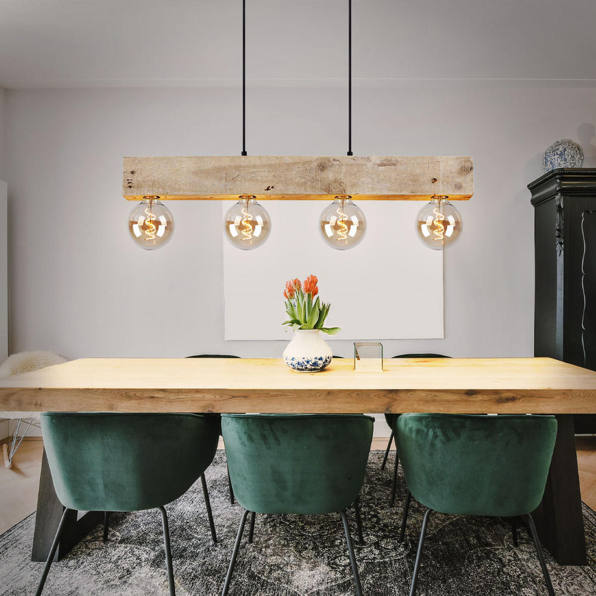 HÄNGELEUCHTE Metall Holzoptik Braun 4 flammig - Braun, Holz (80/6/120cm) - Globo Lighting