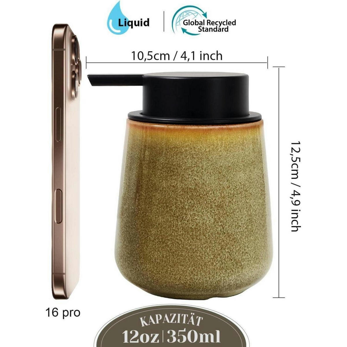 SEIFENSPENDER Keramik Gelb 350ml - Olivgrün, Keramik (9.2/12.5/9.2cm)