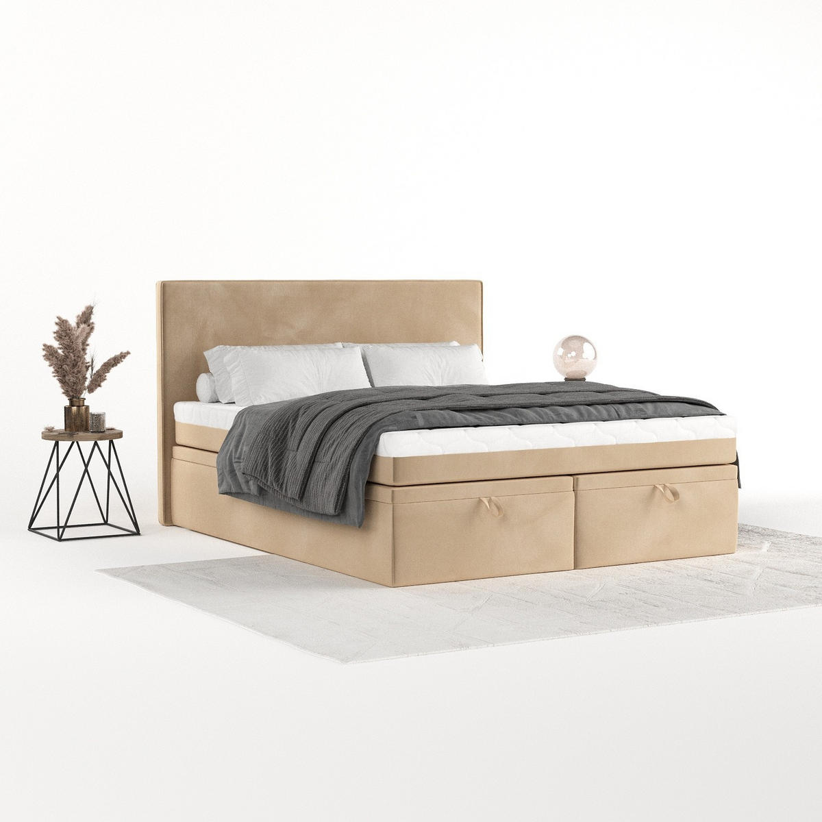 BOXBETT Zalla 140/200 cm Beige im Kronos Stoff - Beige/Schwarz, Holz/Holzwerkstoff (140/200cm) - AltaBeds