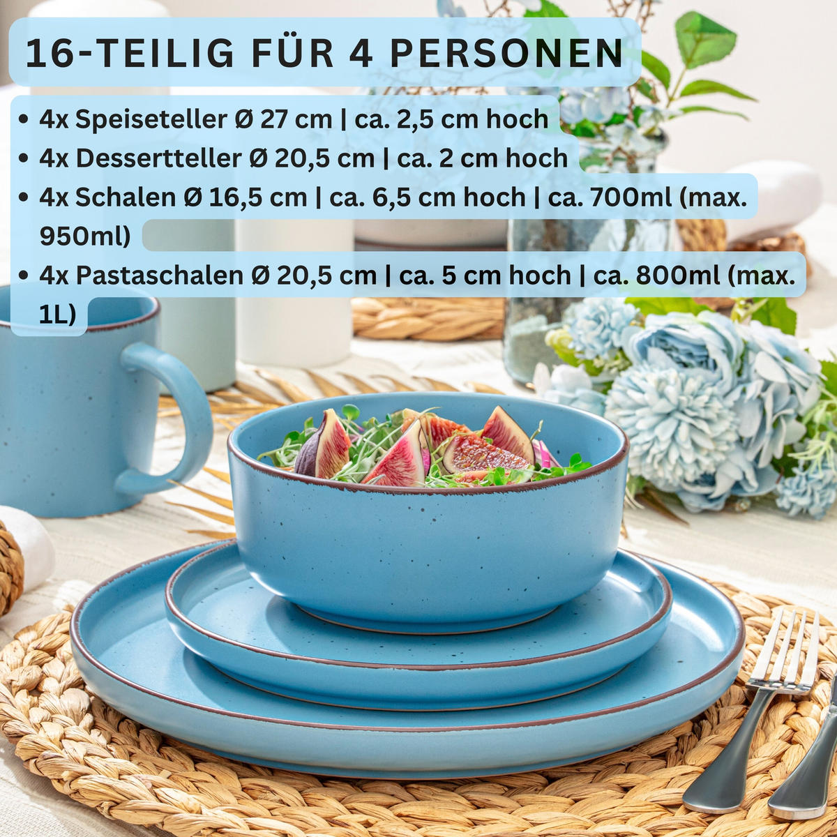 TAFELSERVICE BOMBAY SAPHIR - 16 teilig aus Steingut - Blau, Stein (27/6.5/27cm) - Sänger