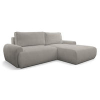 ECKSOFA Moon in L-Form mit Schlaffunktion und Bettkasten, Farbe: Grau, Bouclé-Stoff, Ottomane Rechts - Grau, Textil (260/136cm) - VENASI MÖBEL