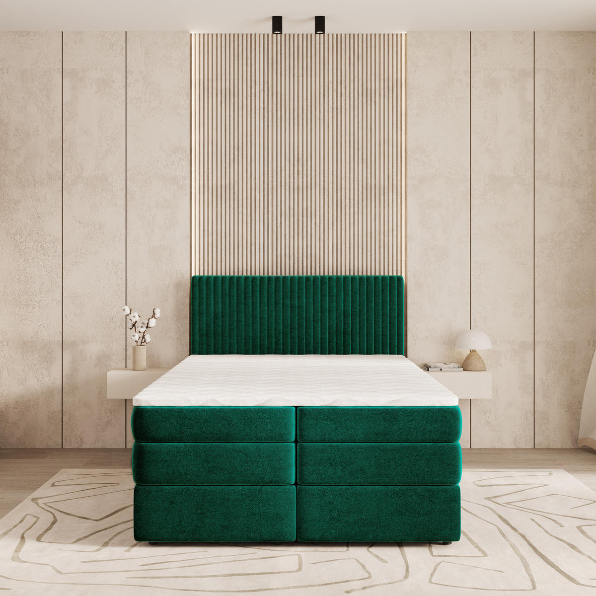 BOXSPRINGBETT FELBIO 180x200 cm mit Matratze und Topper - Grün - Grün, Holz (180/200cm) - MASSENO