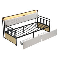 EINZELBETT 90x200cm mit Schubladen, Metallbetthalter，Beige - Beige, Metall (90/200cm) - KOMHTOM