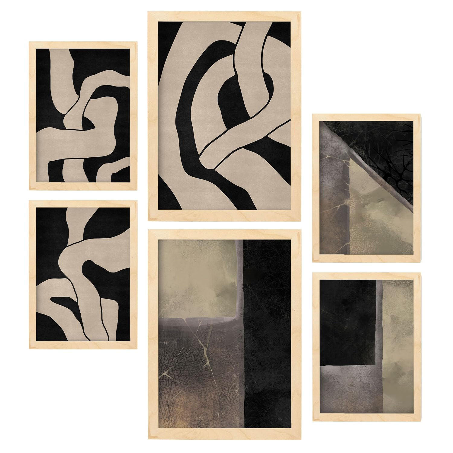 POSTER Set Mit 6 Ruhekunst A3 & A4 Rahmen Aus Hellem Holz - Beige, Papier (29/3cm) - Nacnic