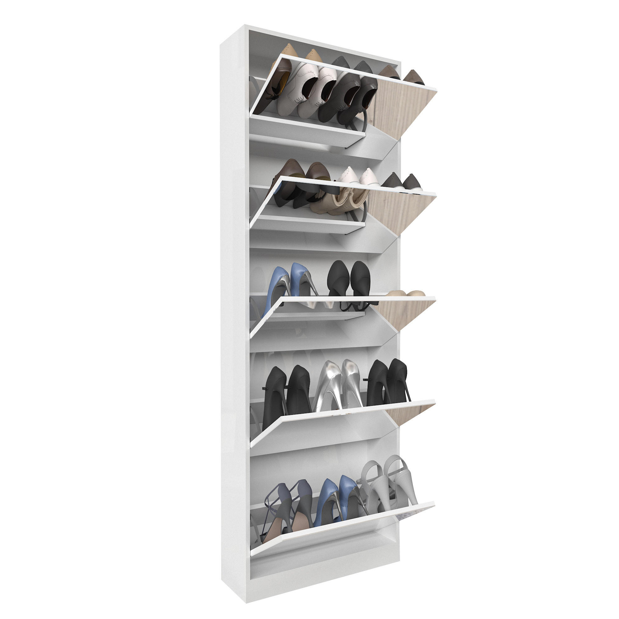 SCHUHSCHRANK 185 cm Weiß aus MDF mit Spiegel - Weiß, Holzwerkstoff (63/185/19.6cm) - OKMYHOME