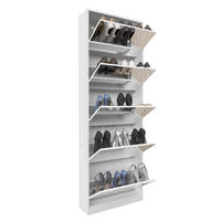 SCHUHSCHRANK 185 cm Weiß aus MDF mit Spiegel - Weiß, Holzwerkstoff (63/185/19.6cm) - OKMYHOME
