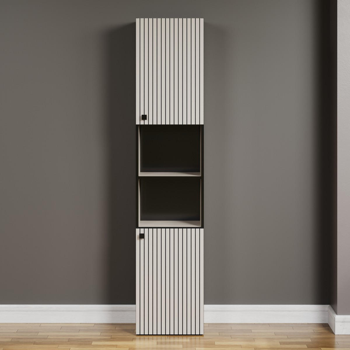 BADEZIMMERSÄULE mit Rillen, 2 Türen und 2 Fächern - purebliss 112/15/44,5 cm - Hellgrau, Holzwerkstoff (40/186/31cm) - Trendteam