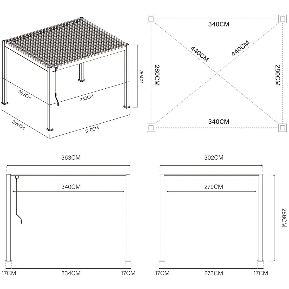 PERGOLA Terrassenüberdachung Trumpf | Alu-Stahl | Lamellendach | 3 x 3,6 M | weiss | freistehend - Weiß, Metall (300/255/360cm) - PergoLine