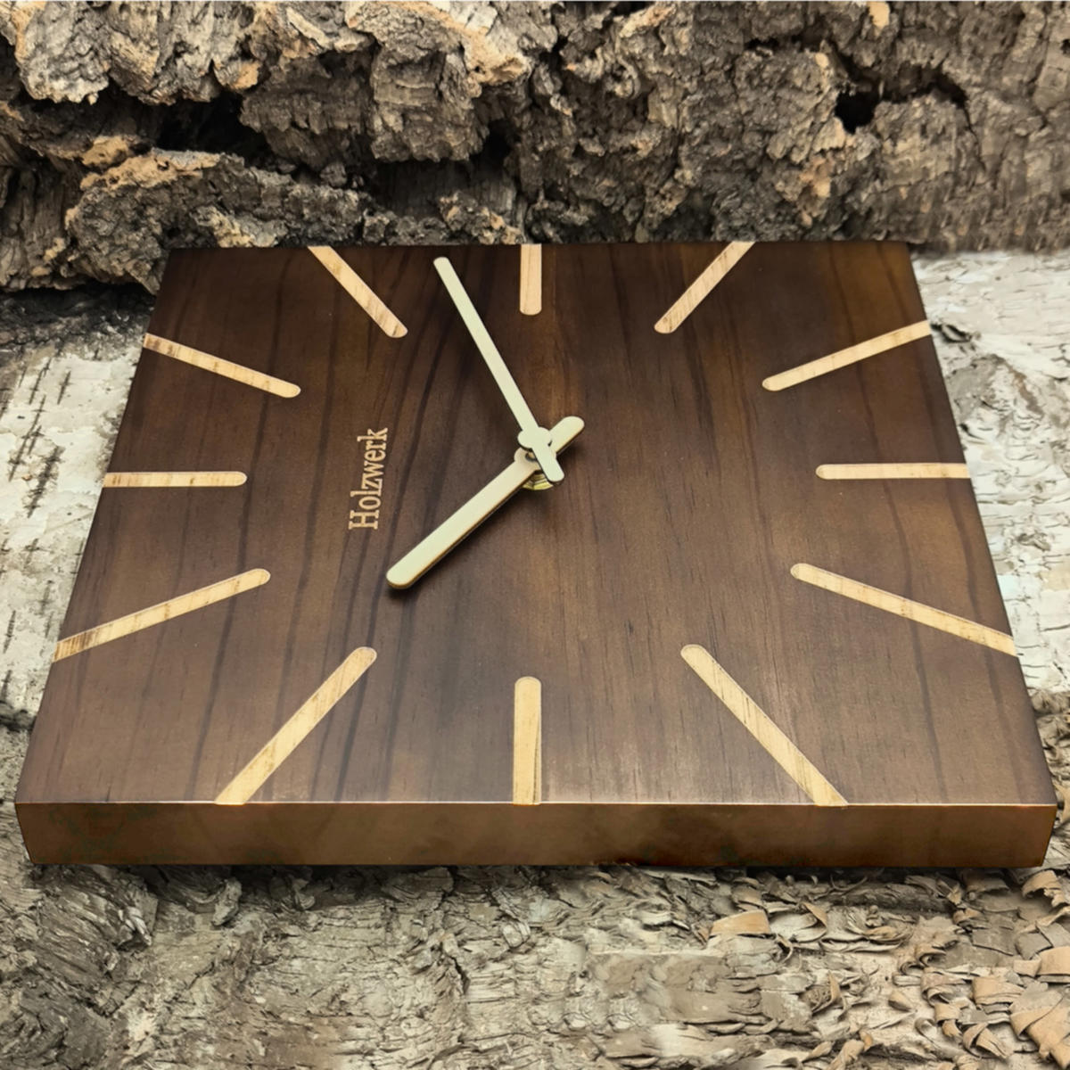 WANDUHR Holz Designer eckige HERZBERG Loft Wand Uhr, braun - Dunkelbraun, Holz/Metall (25/25/2cm) - Holzwerk