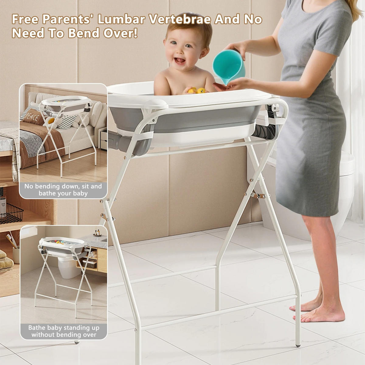 BABYBADEWANNE 3-in-1 mit Ständer, faltbare, Thermometer und Badekissen, Blau - Blau, Kunststoff (72/41cm) - Kaket