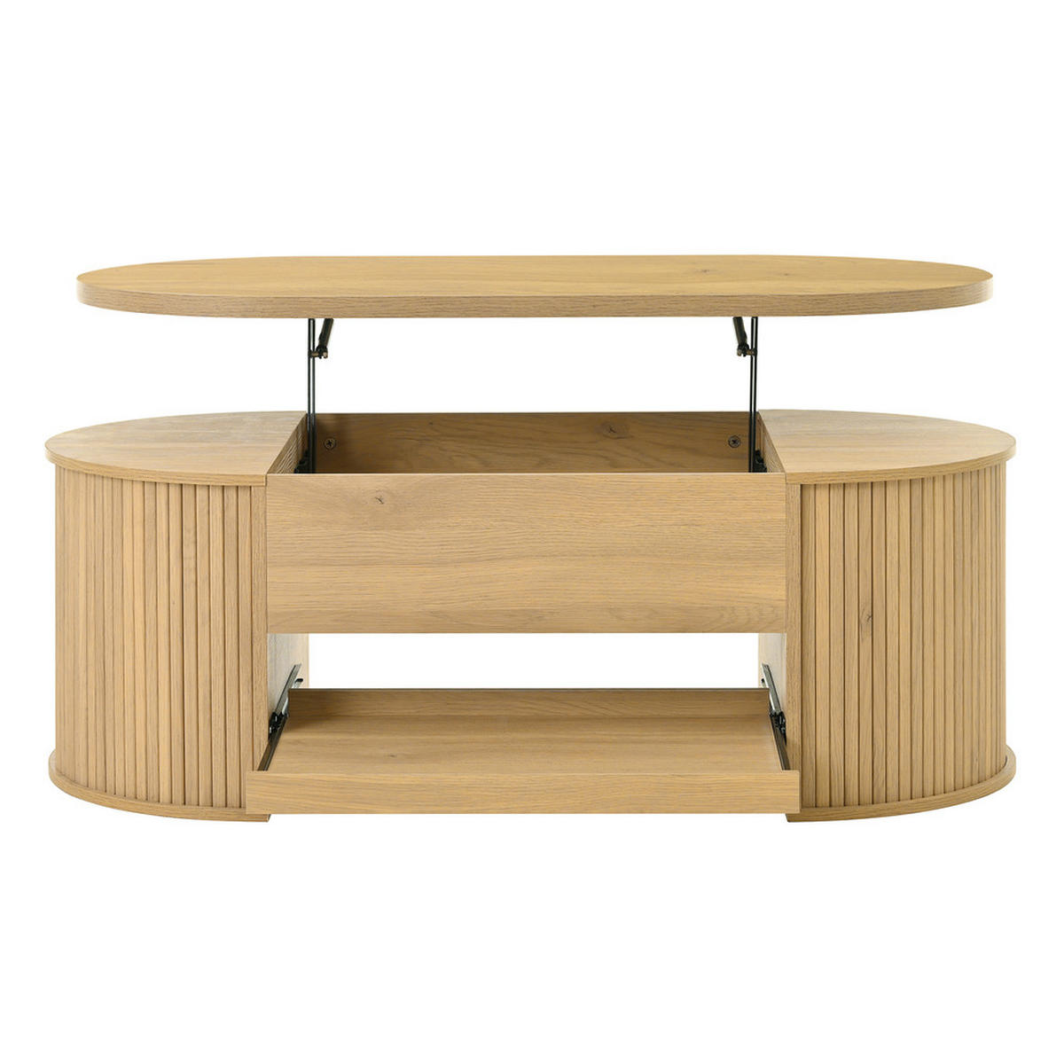 COUCHTISCH Anhebbar Ausziehbares Regal Gebogene Holzseiten Multifunktional - Braun, Holz (125.1/60.96/14.61cm) - FLIEKS