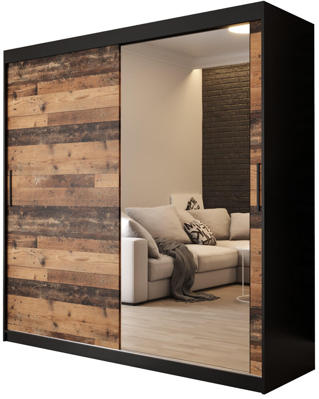 Möbel Kryspol Schwebetürenschrank Schwarz 200x200x62 cm