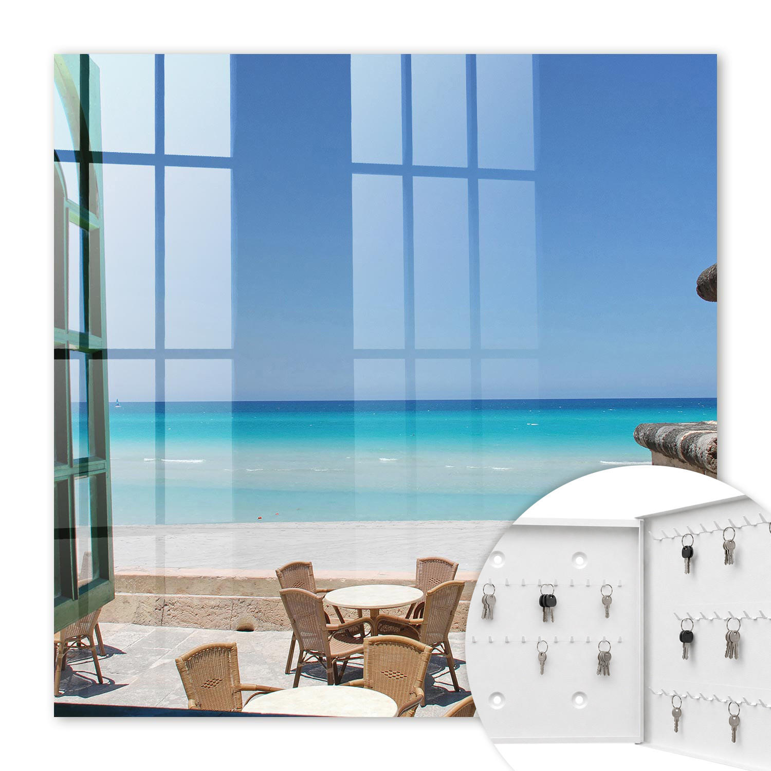 SCHLÜSSELBOX Weiß 30x30 cm – Türöffnung nach rechts - Erholung am Meer - Blau, Metall (30/30/5cm) - TULUP