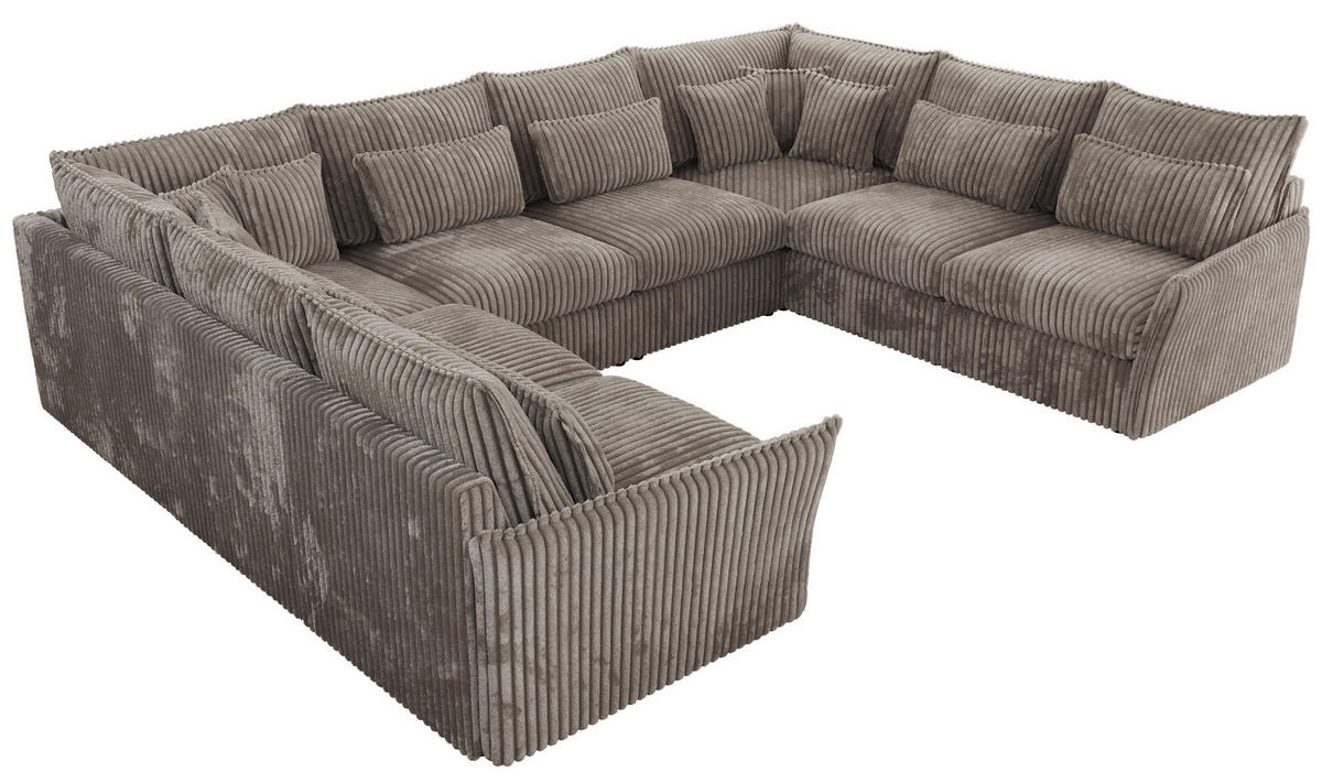 WOHNLANDSCHAFT VERSO U 8M Hellbraun Cord - Hellbraun/Schwarz, Kunststoff/Textil (362/93/270cm) - MKS